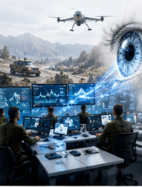 Defence scene with integrated iris and trust fabric