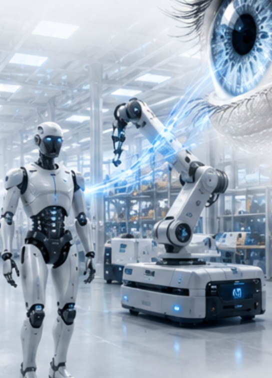 Robotics scene with integrated iris and trust fabric